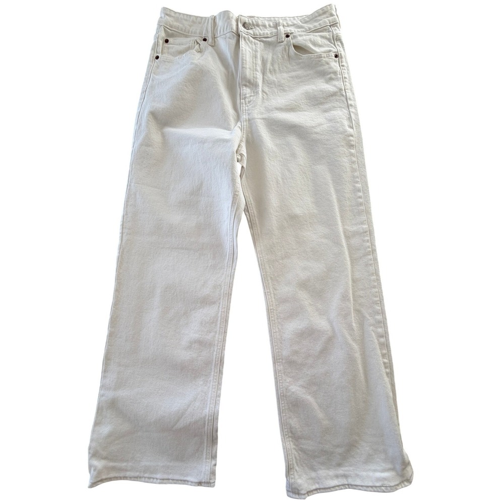 H&M Wide Leg Jeans Women 14 Cream Minimalist Coastal Grandmother Casual Normcore